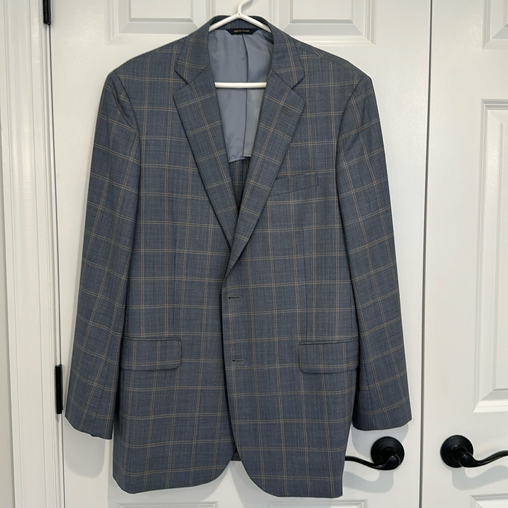Brooks Brothers Blue Tan Checked Madison BrooksCool Half Lined Wool Blazer 42L